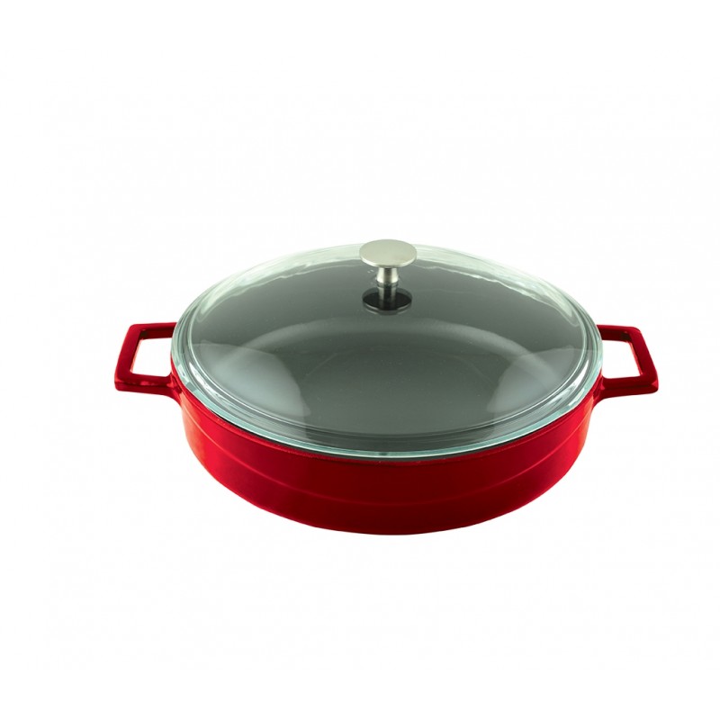 LAVA ΚΑΤΣΑΡΟΛΑ ΡΗΧΗ 28CM ΚΟΚΚΙΝΗ ΜΕ ΓΥΑΛ.ΚΑΠΑΚΙ  w: 29,5 cm l: 36,5 cm h:8 cm 3,51 lt