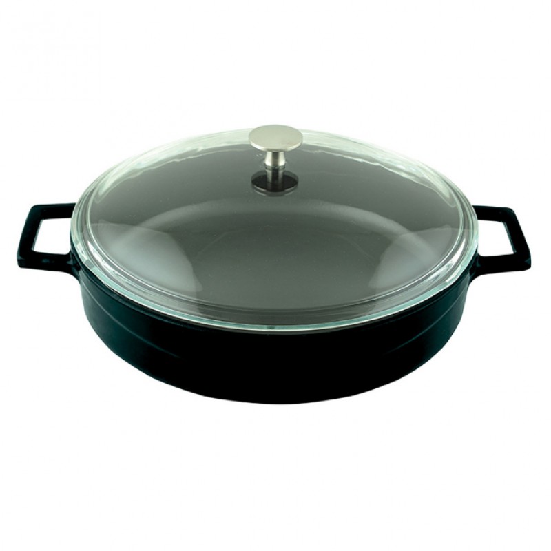 LAVA ΚΑΤΣΑΡΟΛΑ ΡΗΧΗ 28CM ΜΑΥΡΗ ΜΕ ΓΥΑΛ.ΚΑΠΑΚΙ w: 29,5 cm l: 36,5 cm h:8 cm 3,51 lt